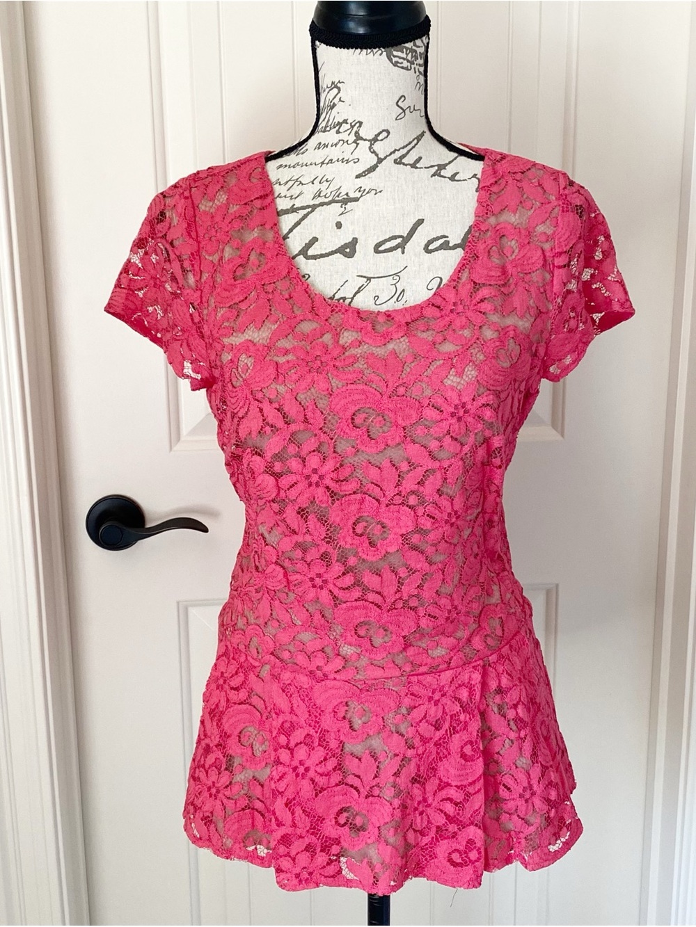Madison Marcus Women’s Floral Lace Peplum Top in Pink